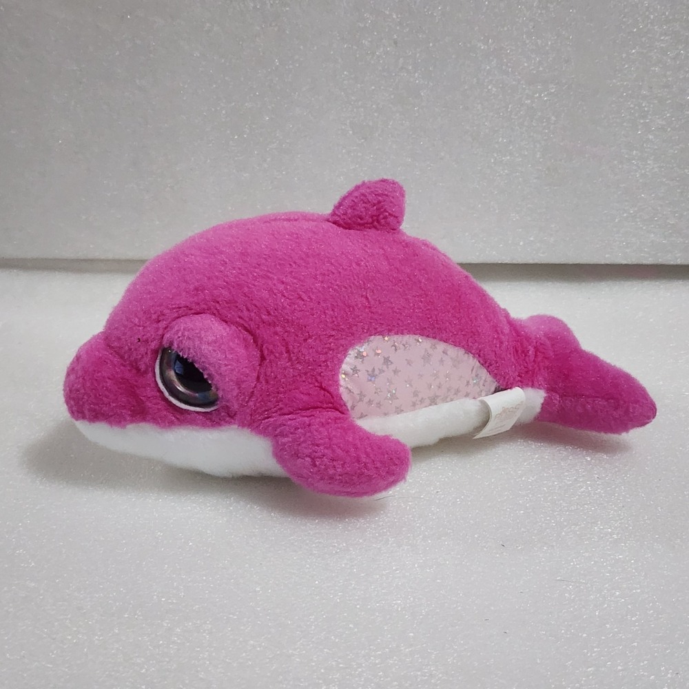 Russ Li'l Peepers DOLPHIN Sunset Pink & White Glittery Stars Large Eyes Plush 8"